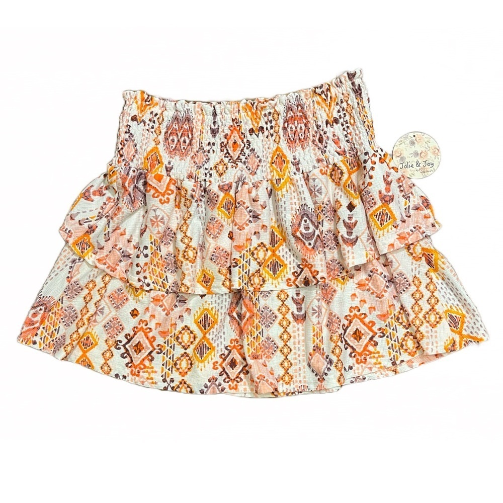 💜🧡 Tiered Ruffle Skirt | Smocked | Aztec Design | Jolie & Joy | Size Large